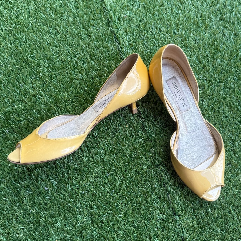 COPY - Jimmy Choo beige patent leather kitten heel sandals pumps